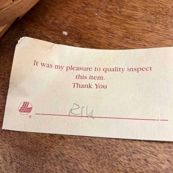 Longaberger Basket. Red & blue trim. 10.5 by 7.5 w/ handle. Paperwork included. - Picture 4 of 6